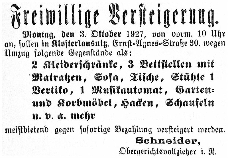 1927-10-03 Kl Versteigerung