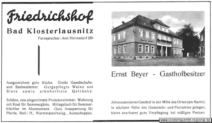 Ernst Beyer war 1935 Besitzer, die Anzeige stammt aus einem Kurprospekt.