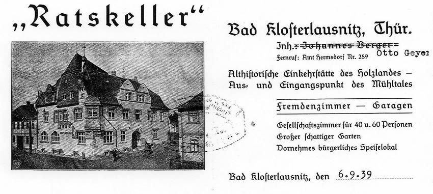 Briefkopf von 1939 von Johannes Berger geändert auf Otto Geyer