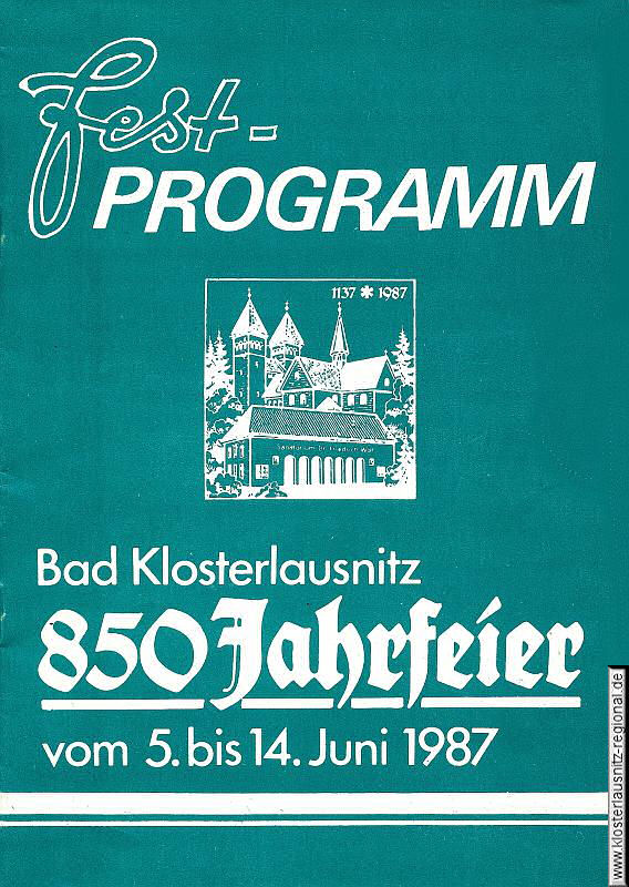 Festprogramm der 850-Jahr-Feier vom 5. bis 14.06.1987