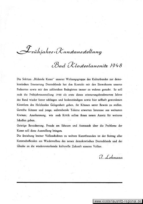 Frühjahrskunstausstellung Bad Klosterlausnitz vom 21. bis 29.03.1948